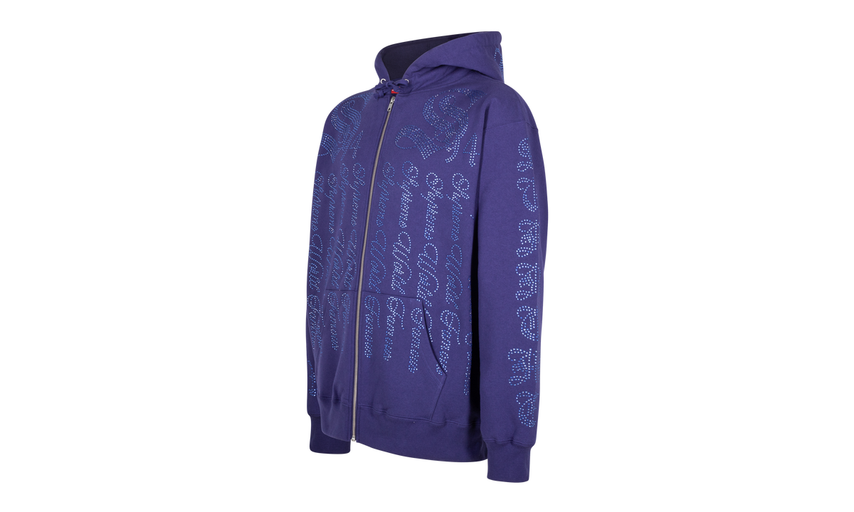 Rhinestone Zip Up Hooded Sweatshirt "SS22 - Washed Navy" SU25006