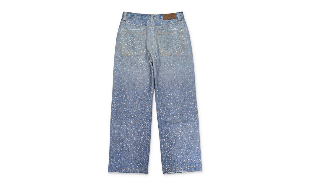 DIAMOND DENIM BLUE STRAIGHT-FIT JEANS "Blue / Rhinestone" BC24SSPT05