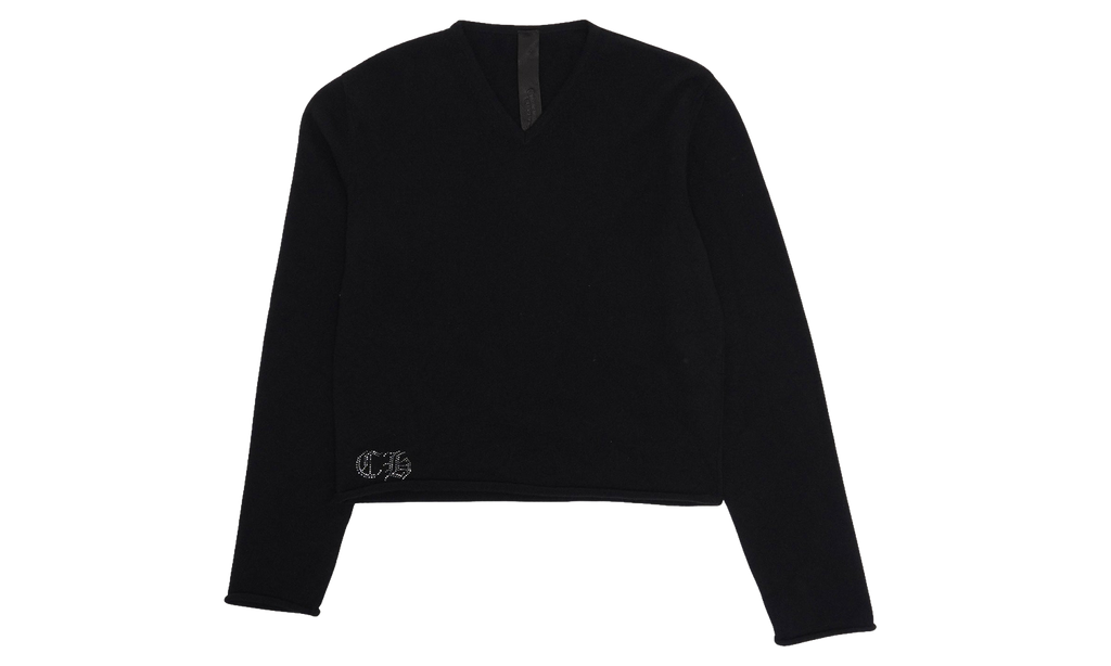 Rhinestone Hairy Cross Cashmere V-Neck Sweater WMN "Black" CHRM1782