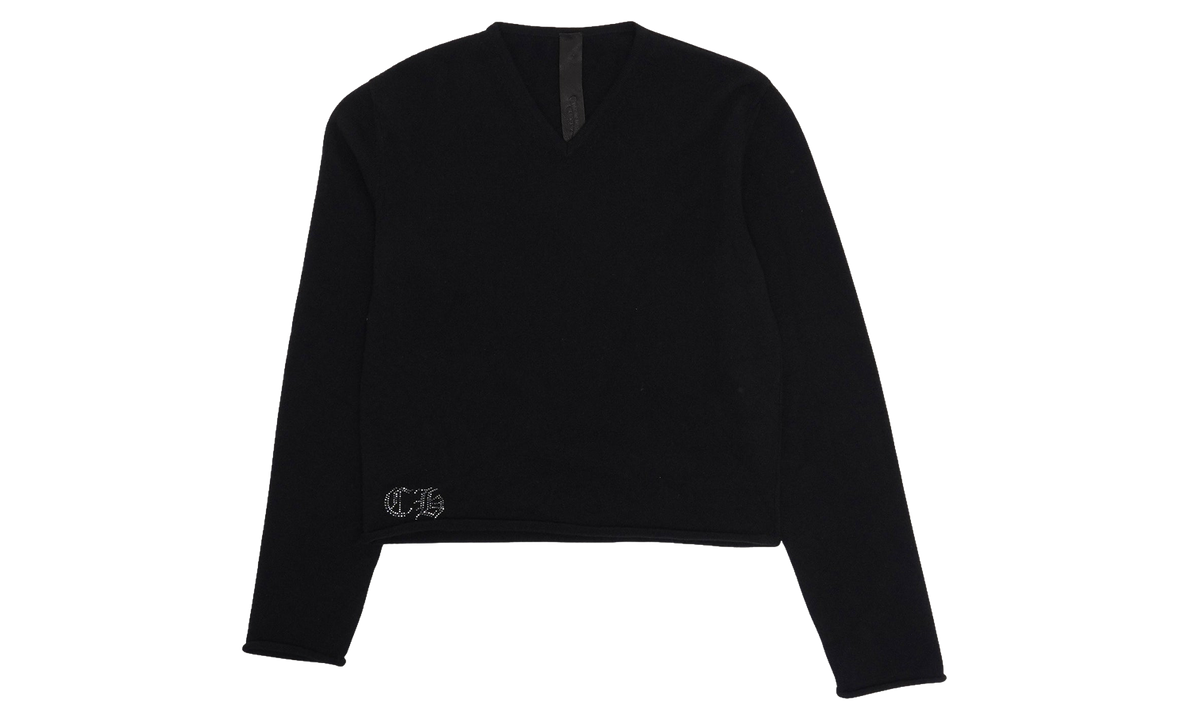 Rhinestone Hairy Cross Cashmere V-Neck Sweater WMN "Black" CHRM1782