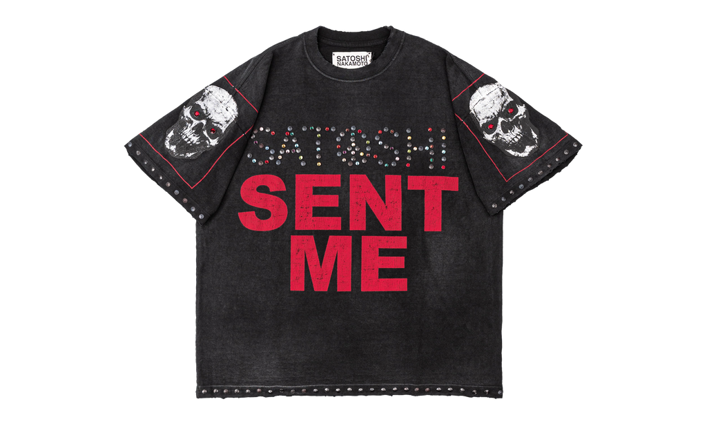 Rhinestone Studded Sent Me Logo T-Shirt "Washed Black Multi" SAT094