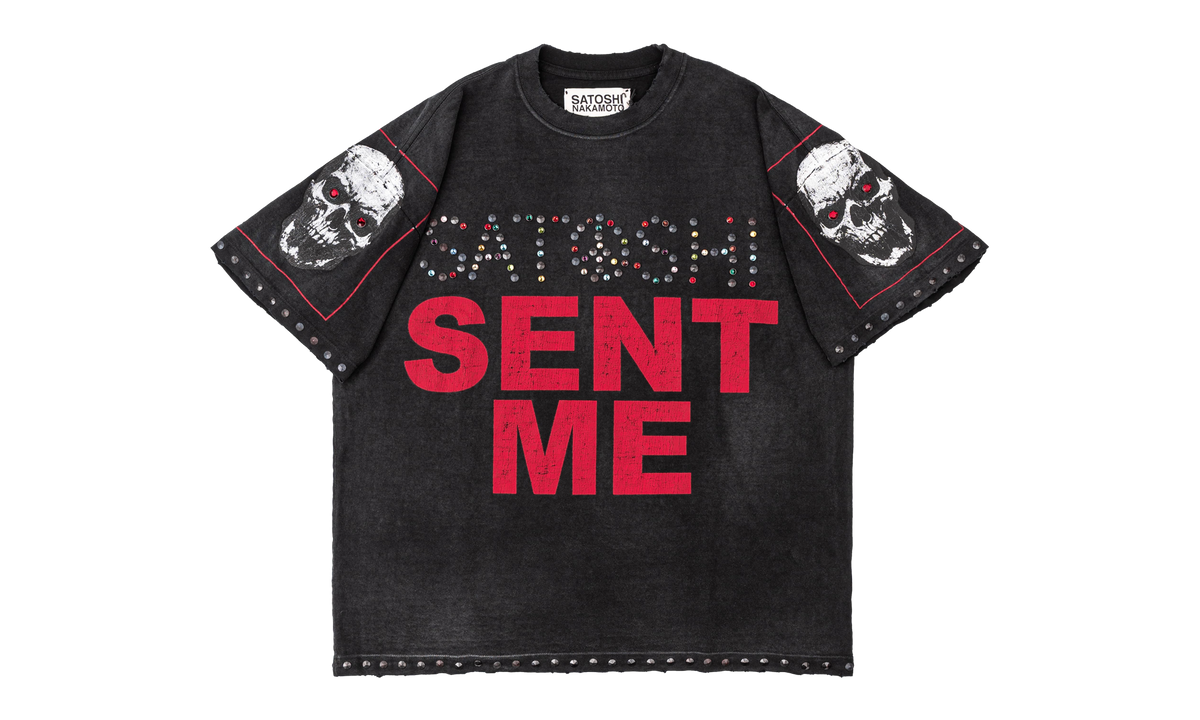 Rhinestone Studded Sent Me Logo T-Shirt "Washed Black Multi" SAT094