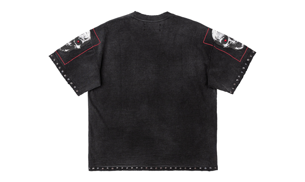 Rhinestone Studded Sent Me Logo T-Shirt "Washed Black Multi" SAT094
