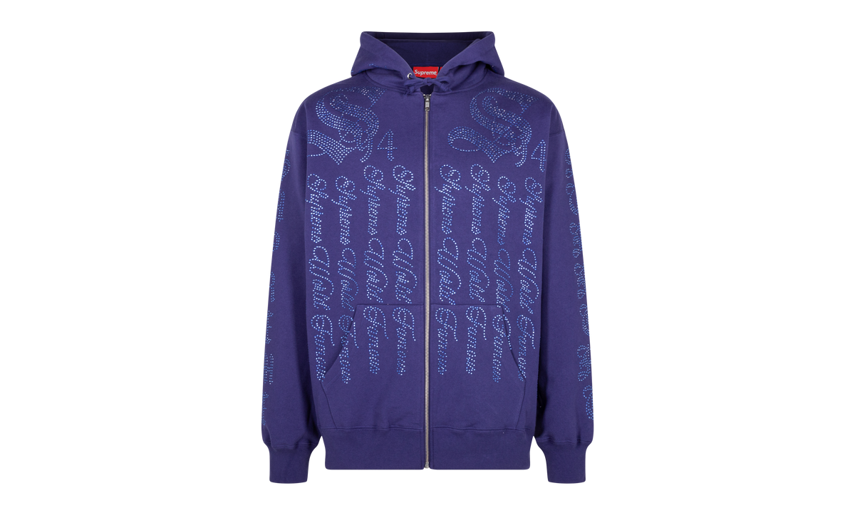 Rhinestone Zip Up Hooded Sweatshirt "SS22 - Washed Navy" SU25006
