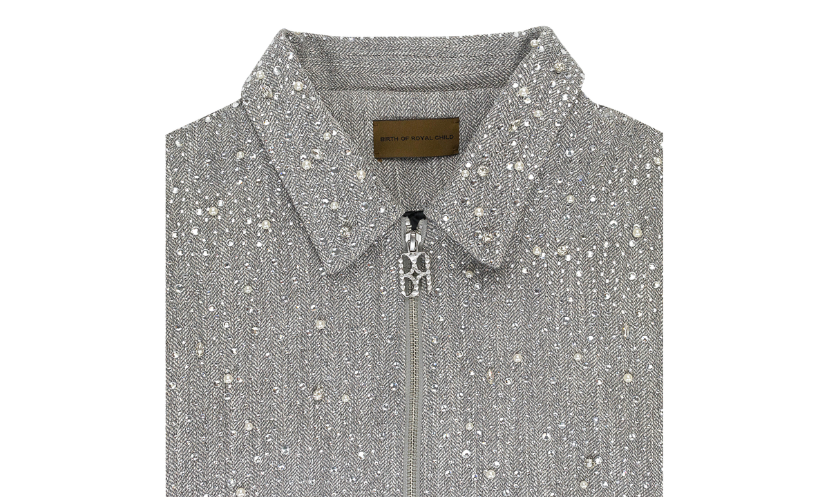 RHINESTONE ZIPPER LIGHT GREY WORK JACKET "Light Grey" BC25SSJK01