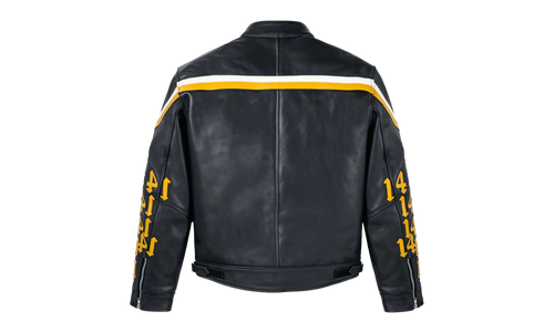 14 Moto Leather Jacket "Black / Yellow" VAL615