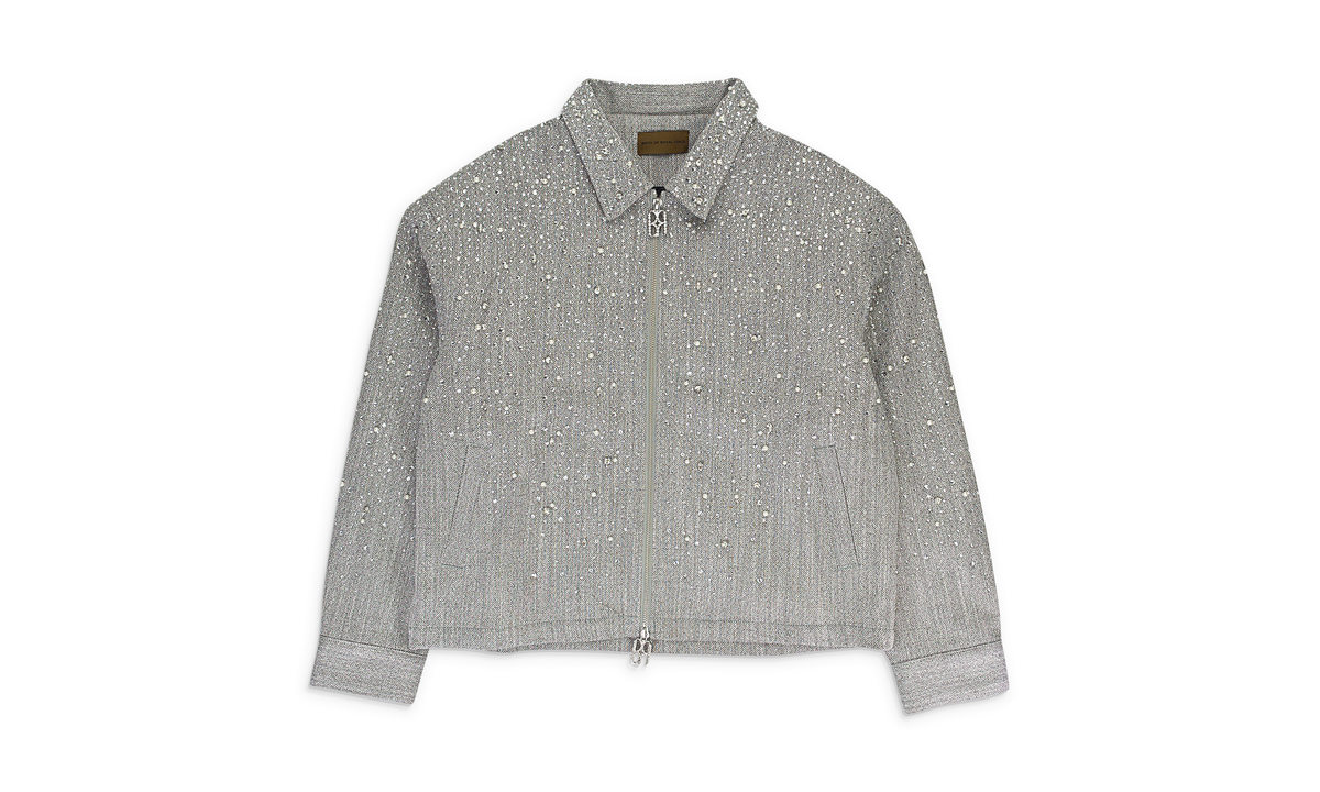 RHINESTONE ZIPPER LIGHT GREY WORK JACKET "Light Grey" BC25SSJK01