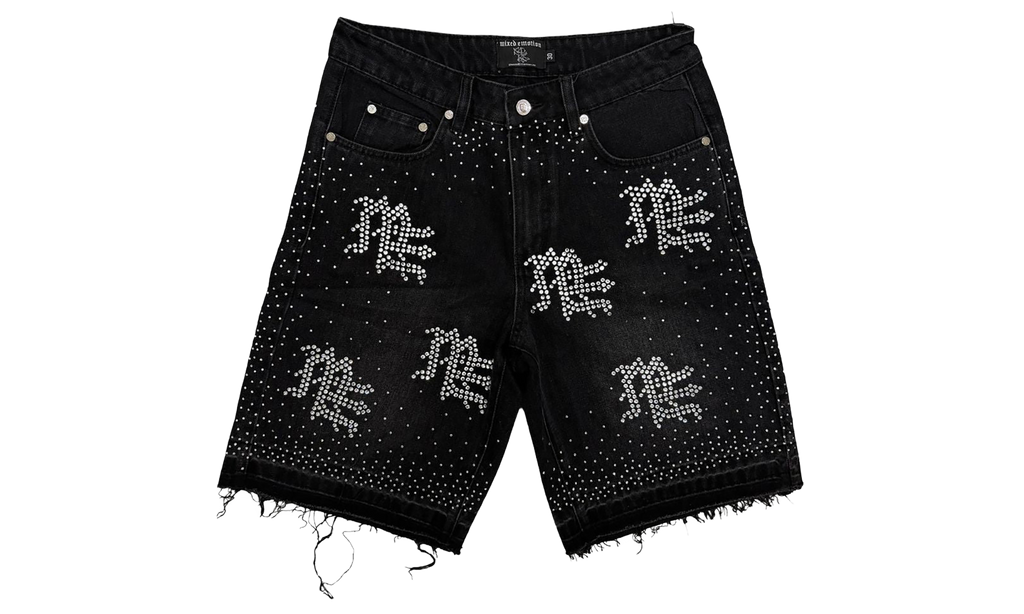 ME Rhinestone Denim Shorts "Black" MIXE072